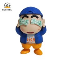 Dalaohu Chibi Maruko-Chan Mô hình búp bê phong phú, Hình Anime Kawaii Crayon Shin-Chan ngộ nghĩnh, Bộ sưu tập sáng tạo 13cm Rich Shin-Chan PVC Model Trang trí xe hơi