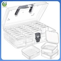 [Dalemacadam.vn] Hộp sắp xếp hạt có tay cầm, Hộp nhựa lưu trữ hình chữ nhật 24 chiếc, Hộp đựng hạt trong suốt Mini