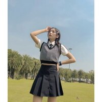 DALLA Áo gile croptop kẻ ziczac đen trắng (GL01A)