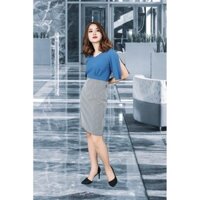 Đầm 1 lớp tay lỡ nhăn xanh phối caro đen trắng cổ tim tay xẻ chân ngực xếp li DDC2201XACR