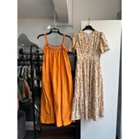 Đầm 2 dây cam dáng dài & Đầm kem hoa nhí màu