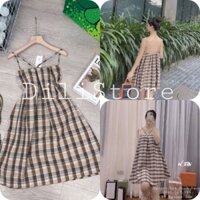Đầm 2 Dây Caro Babydoll Kẻ Caro 🦋 Váy Nữ Xòe Dáng Lỡ Hở Lưng 🦋