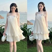 Đầm 2 dây dáng xoè đi biển đi chơi có dây cột nơ eo phong cách Hàn Quốc đáng yêu Ulzzang alohashop91