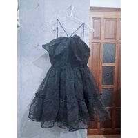 Đầm 2 dây đen, 2 lớp 2hand, secondhand, có nơ trước ngực. Váy búp bê xòe bồng size S có tặng kèm quà
