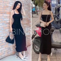 Đầm 2 dây  form ôm dài 1m2 vải len tăm dày đẹp freeship