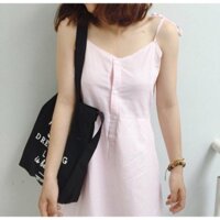 Đầm 2 dây hồng sọc nhí