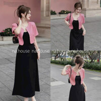 Đầm 2 dây kèm áo khoác dạo phố đi biển Nahouse set xinh đi chơi set đầm nữ đen áo khoác croptop hồng thiết kế đẹp sang