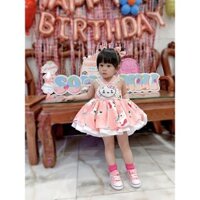 đầm 2 dây kitty cho bé gái kèm 2 kẹp nơ