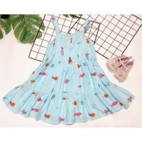 Đầm 2 dây lanh họa tiết cho bé gái