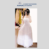 Đầm 2 dây maxi bèo nhún ngực,co giãn sau ,voan tơ mềm mại, 2 lớp lót dây kéo mút ngực Kapunboutique