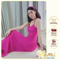Đầm 2 dây maxi dáng dài len tăm váy form trơn ôm body Kemi