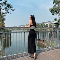 Đầm 2 dây maxi đen dài suông
