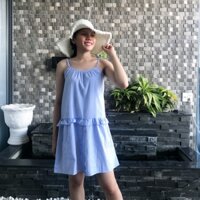 Đầm 2 dây nhún bèo trước bụng