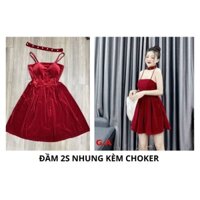 Đầm 2 dây nhung kèm choker freesize dưới 54kg