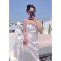 Đầm 2 dây phi nhún ngực xẻ tà
