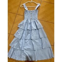 ĐẦM 2 DÂY TẦNG XOÈ DÁNG DÀI HOẠ TIẾT CARO (VÁY ÚC SIZE 8)