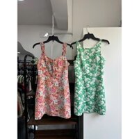 Đầm 2 dây xanh lá hoa trắng & Đầm 2 dây hoa hồng
