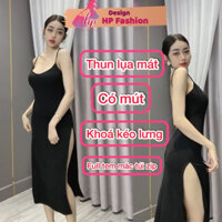 Đầm 2 dây xẻ tà có mút maxi dáng dài, váy hai dây kiểu nữ ôm body màu đen thun lụa mát thiết kế tôn dáng G795