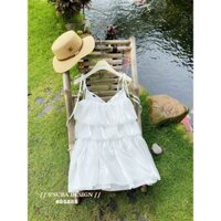 Đầm 2 Dây Xếp Tầng Bánh Bèo Đính Đá DIEUANHSTORE, Đầm Đi Biển Chất Liệu Tơ Cao Cấp Cho Nàng Nhẹ Nhàng Quyến Rũ
