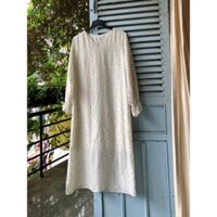 Đầm 2hand dáng dài chất voan hoạ tiết chấm bi dài tay phong cách cổ điển size F