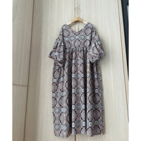 Đầm 2hand form babydoll rộng tay phồng to họa tiết thổ cẩm, freesize
