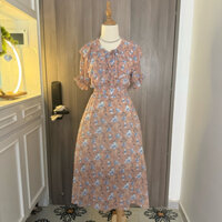 Đầm 2hand voan Hàn, màu hồng ruốc, cổ bèo, tay bồng