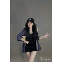 Đầm 3 lỗ thun body phối áo khoác ngoài hoạ tiết siêu đẹp tặng gấu bông cực xinh