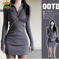 Đầm Áo Len Mỏng Gợi Cảm, Váy Bodycon Dệt Kim Màu Đen Xám, Hàng Dệt Kim Dài Tay Dây Kéo Dệt Kim Vestido Nữ