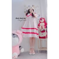 Đầm baby doll phối cổ bèo hoạ tiết chấm bi dễ thương ( ảnh thật + video )