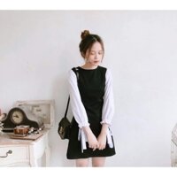 Đầm baby doll phối tay trắng dễ thương