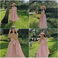 Đầm babydoll 2 dây hở lưng thắt nơ sau , váy tiểu thư xoè chất găm sốp, BONGBONG 572