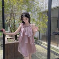 Đầm babydoll 2 dây tiểu thư xếp tầng chất voan lụa cao cấp -đầm dự tiệc sang trọng thanh lịch hè2025··