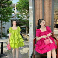ĐẦM BABYDOLL CỔ NHÚN THUN TAY PHỒNG XẾP TẦNG XINH XẮN