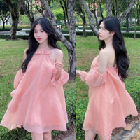 Đầm Babydoll Đầm Cổ Yếm 2 lớp Tiểu thư Công chúa Lộ Vai Quyến Rũ