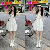 Đầm babydoll dáng xoè ren xô 3 tầng nhún ngực mini FAIRY DRESS