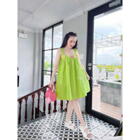 Đầm babydoll đính hoa thiêu chất lụa siêu xinh đằng sau lưng hở co giãn cho chị em bầu bì bon chen