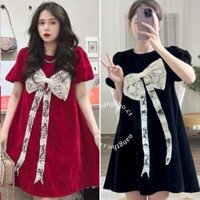 ĐẦM BABYDOLL ĐỎ ĐEN TAY PHỒNG NGỰC PHỐI NƠ REN TO