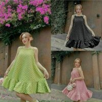Đầm babydoll hai dây dáng xòe váy babydoll tiểu thư màu hồng xanh trắng đen