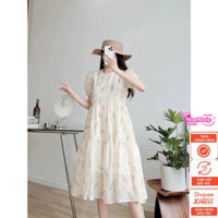 Đầm babydoll hoa chất voan mềm mát bigsize, váy bầu hoa babydoll bigsize siêu xinh