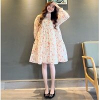 Đầm babydoll hoa nhí tay dài voan chéo mịn đẹp