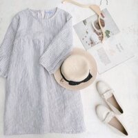 Đầm Babydoll kẻ sọc xanh navy