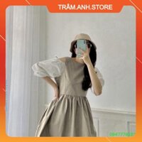 Đầm Babydoll Nữ Tay Lỡ Khoét Vai 👗Váy Nữ Tay Phối Màu Dáng Lỡ👗 👑