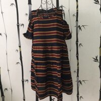 Đầm babydoll rớt vai - sọc