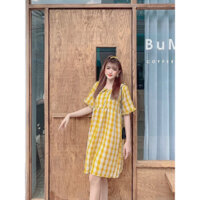 Đầm babydoll sọc caro cổ bèo ngắn hai màu
