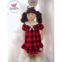 ĐẦM BABYDOLL SỌC CARO ĐỎ CHO BÉ. TẶNG KÈM TURBAN