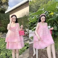 đầm babydoll tầng voan họa tiết hình bướm 3d New