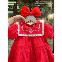 Đầm BabyDoll Tay Phồng Cho Bé Gái (Kèm Cài Nơ Đỏ)