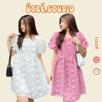 Đầm Babydoll Tay Phồng Ngắn Hoa Nổi Chất Voan Xô 2 Lớp Tiểu Thư - utbestudio
