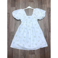ĐẦM BABYDOLL TAY PHỒNG VẢI COTTON THÊU HOA