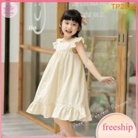 Đầm babydoll trẻ em 1-6 tuổi sát nách phối ren đuôi cá, Váy hè cho bé gái vải boil lụa hạt nhẹ thoáng mát